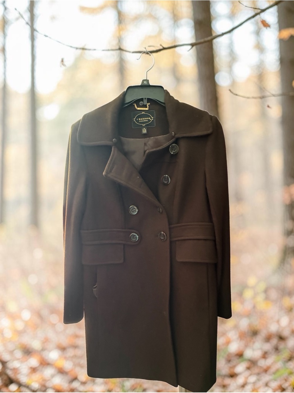 Madison Double-Breasted Pea Coat in Burgundy